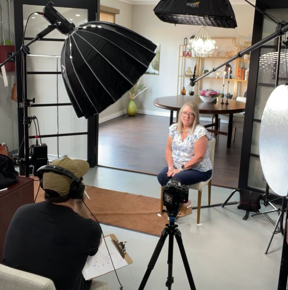 Kim of Encore Catering being filmed on a shoot day